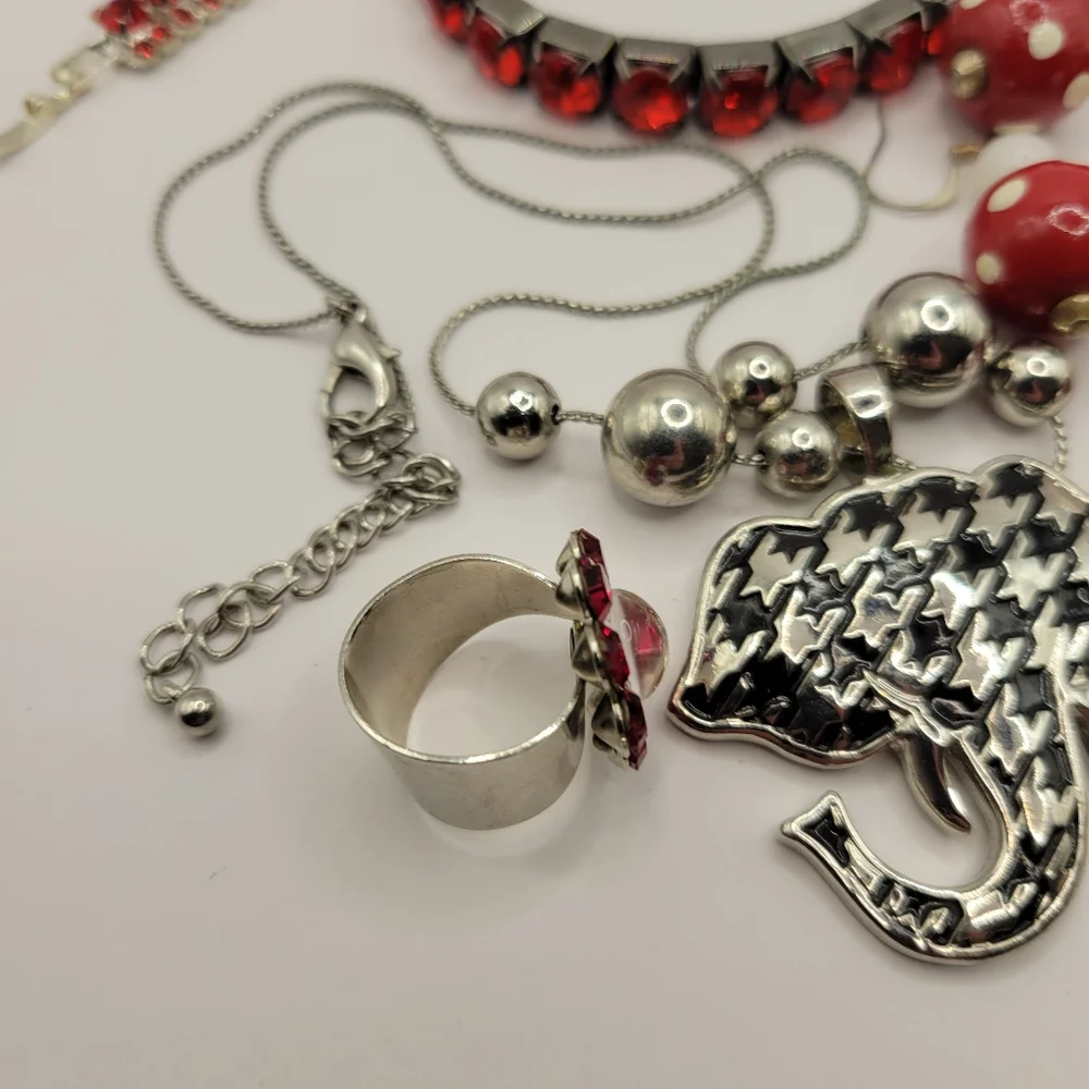 Alabama University Roll Tide Houndstooth Red White Black Silver Jewelry Lot - Picture 10 of 16